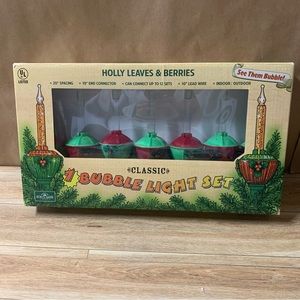 Kurt S Adler Classic 7 Bubble Light Set String Holly Indoor Outdoor Tree Lights